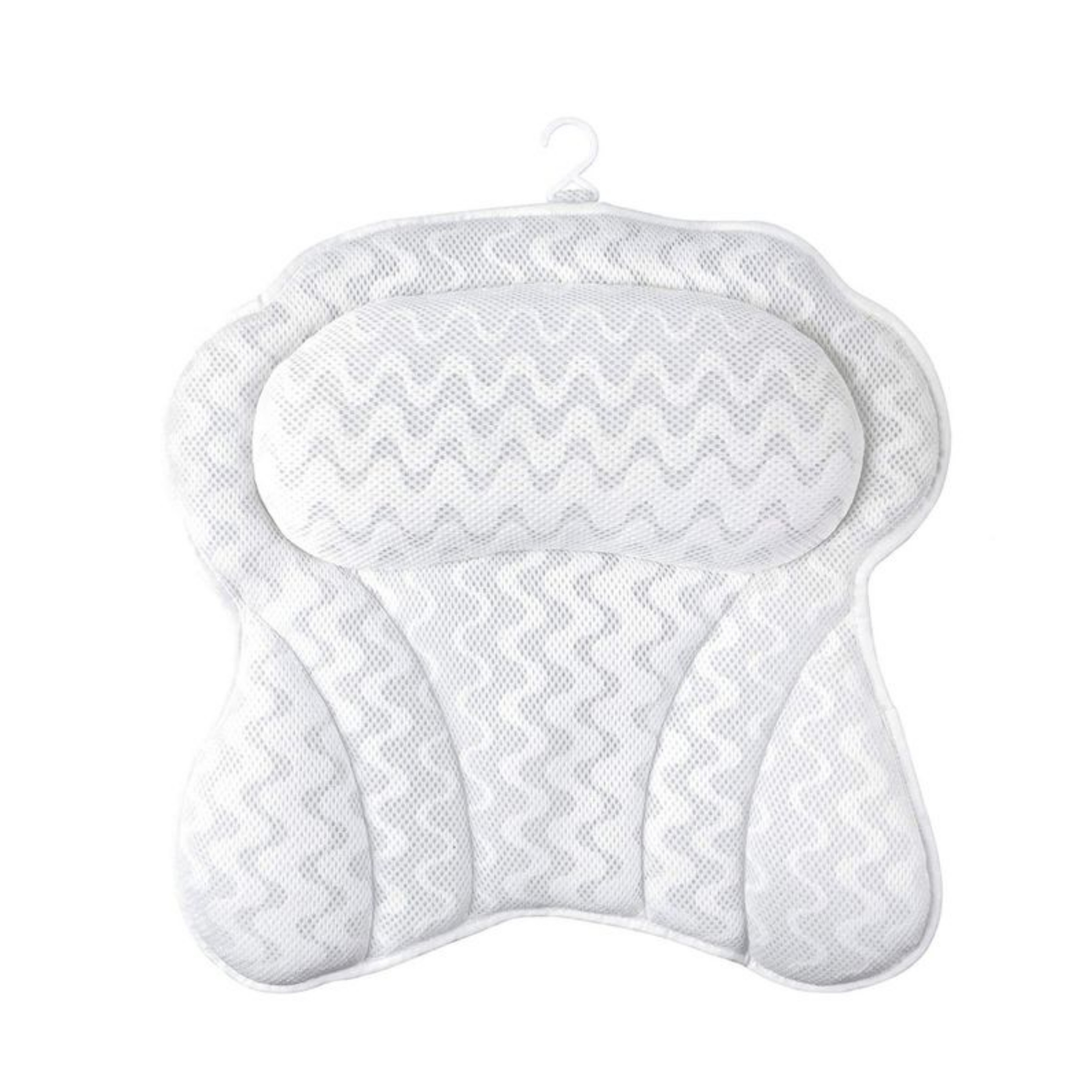 Crystals Luxury Spa Bath Pillow - White, Non-Slip Suction Headrest For Bathtub