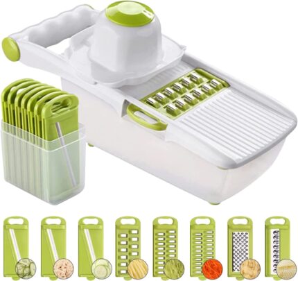 vegetable cutter and mandoline slicer with grater and container