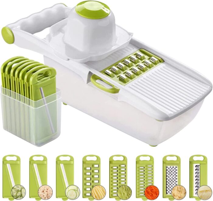 vegetable cutter and mandoline slicer with grater and container