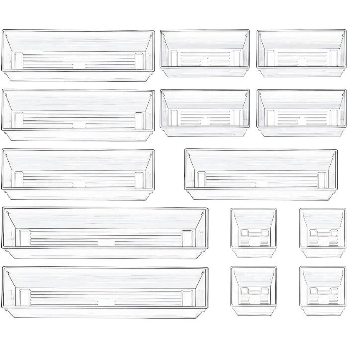 ADOV 14 PCS 4 Size Clear Plastic Multipurpose Drawer Organizer