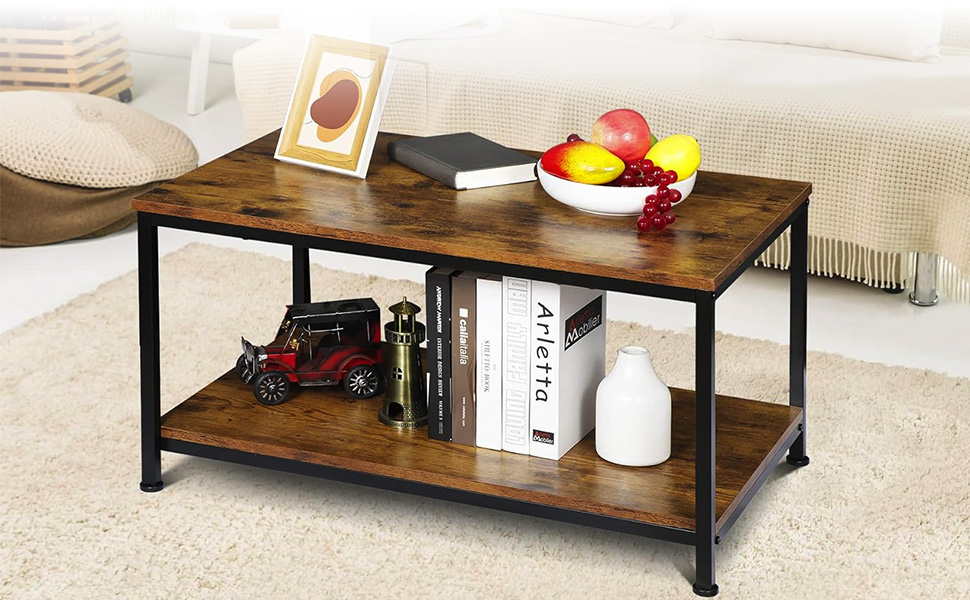 ADOV Coffee Table with Storage Shelf: 2-Tier Industrial Style Side Table, a modern and functional addition to your living space.