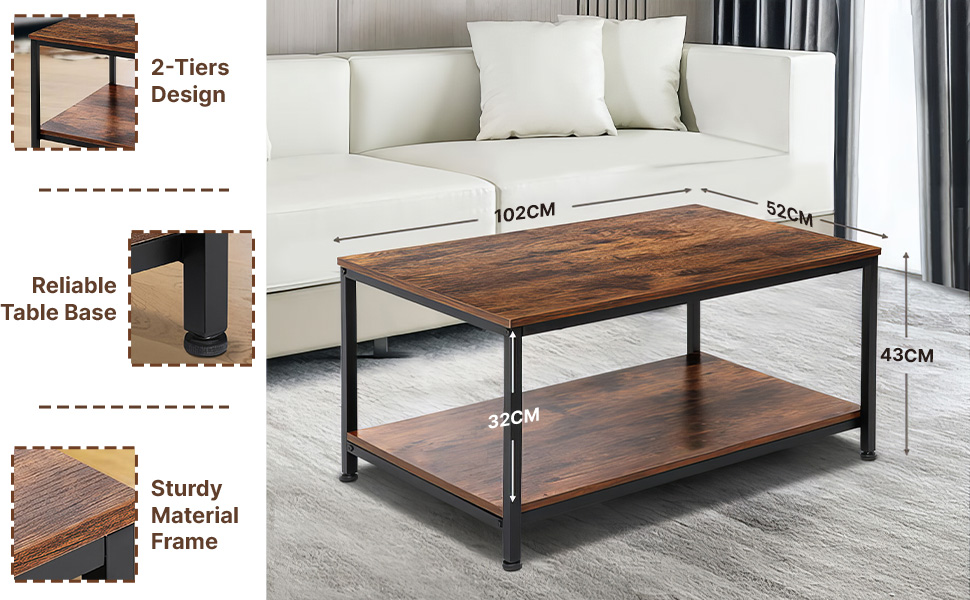 ADOV Coffee Table with Storage Shelf: 2-Tier Industrial Style Side Table, a modern and functional addition to your living space.