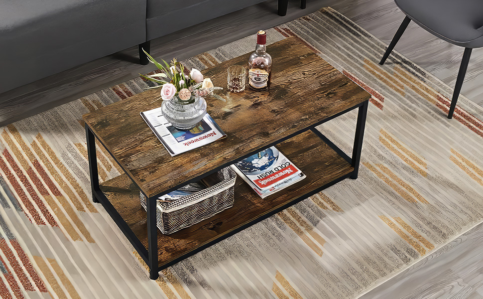 ADOV Coffee Table with Storage Shelf: 2-Tier Industrial Style Side Table, a modern and functional addition to your living space.