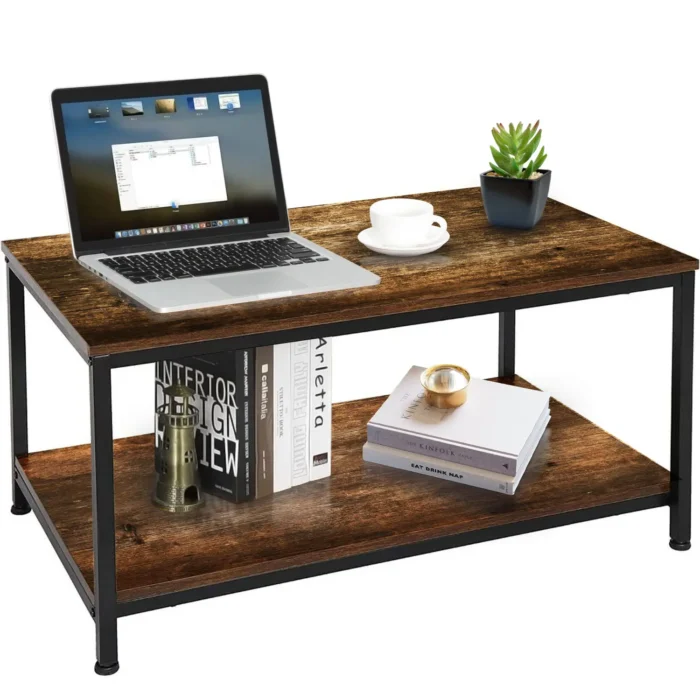 ADOV Coffee Table with Storage Shelf: 2-Tier Industrial Style Side Table, a modern and functional addition to your living space.